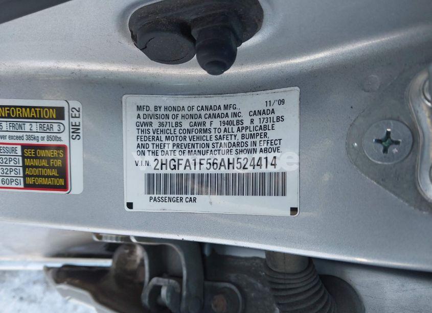 Photo 9 of 2010 Honda Civic LX (VIN 2HGFA1F56AH524414)