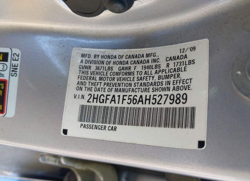 Photo 9 of 2010 Honda Civic LX (VIN 2HGFA1F56AH527989)