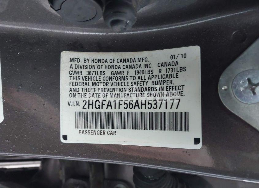 Photo 9 of 2010 Honda Civic LX (VIN 2HGFA1F56AH537177)