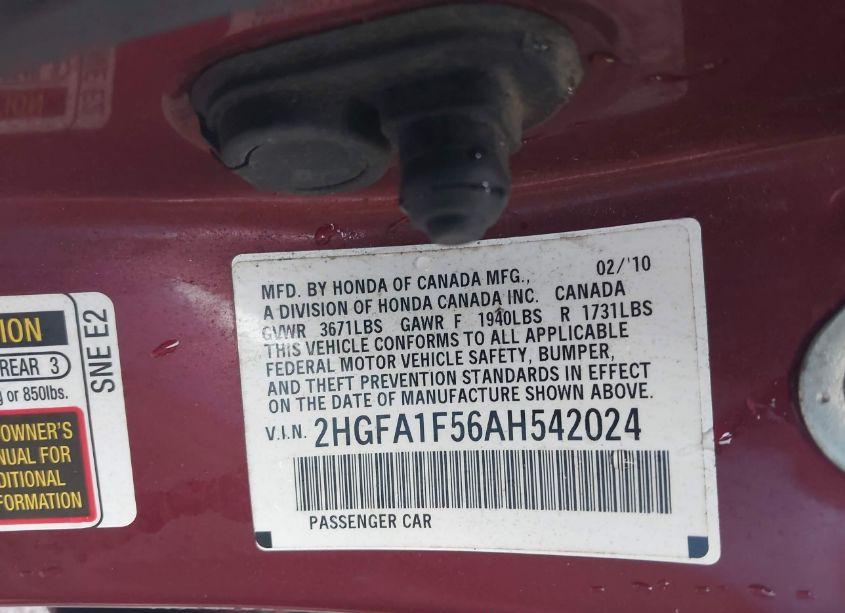 Photo 9 of 2010 Honda Civic LX (VIN 2HGFA1F56AH542024)