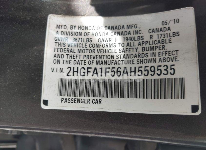 Photo 9 of 2010 Honda Civic LX (VIN 2HGFA1F56AH559535)