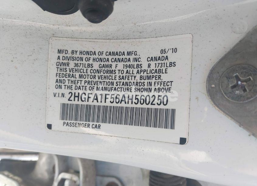 Photo 9 of 2010 Honda Civic LX (VIN 2HGFA1F56AH560250)