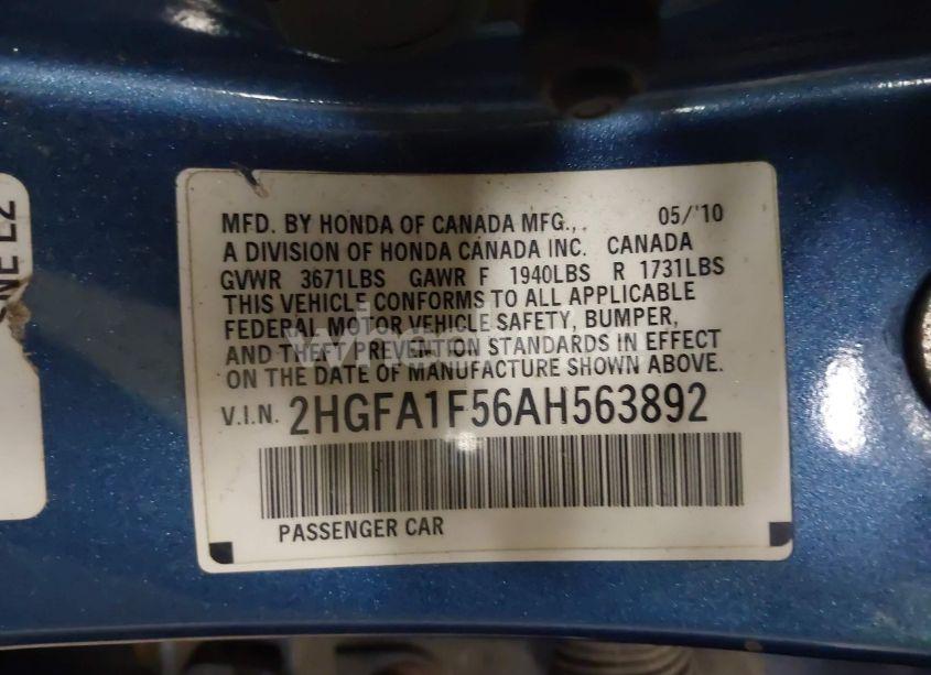 Photo 9 of 2010 Honda Civic LX (VIN 2HGFA1F56AH563892)