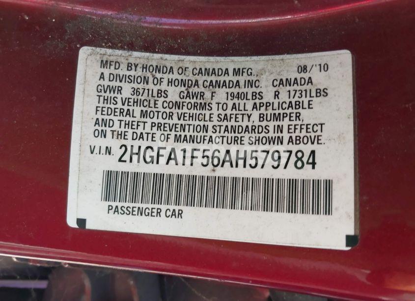 Photo 9 of 2010 Honda Civic LX (VIN 2HGFA1F56AH579784)