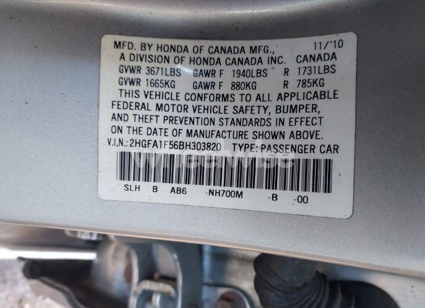 Photo 9 of 2011 Honda Civic LX (VIN 2HGFA1F56BH303820)