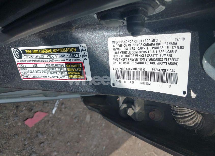 Photo 9 of 2011 Honda Civic LX (VIN 2HGFA1F56BH536953)