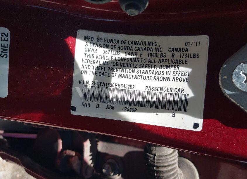 Photo 9 of 2011 Honda Civic LX (VIN 2HGFA1F56BH545202)