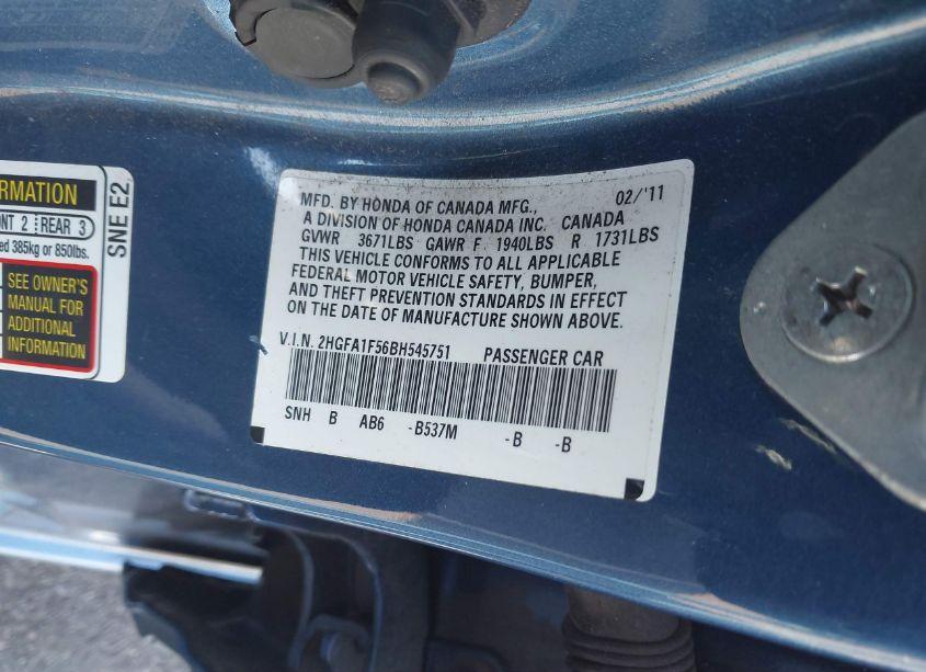 Photo 9 of 2011 Honda Civic LX (VIN 2HGFA1F56BH545751)