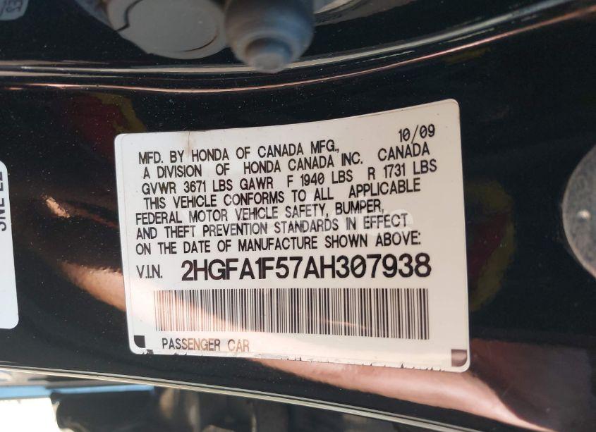 Photo 9 of 2010 Honda Civic LX (VIN 2HGFA1F57AH307938)