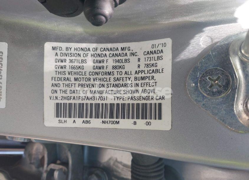 Photo 9 of 2010 Honda Civic LX (VIN 2HGFA1F57AH317031)