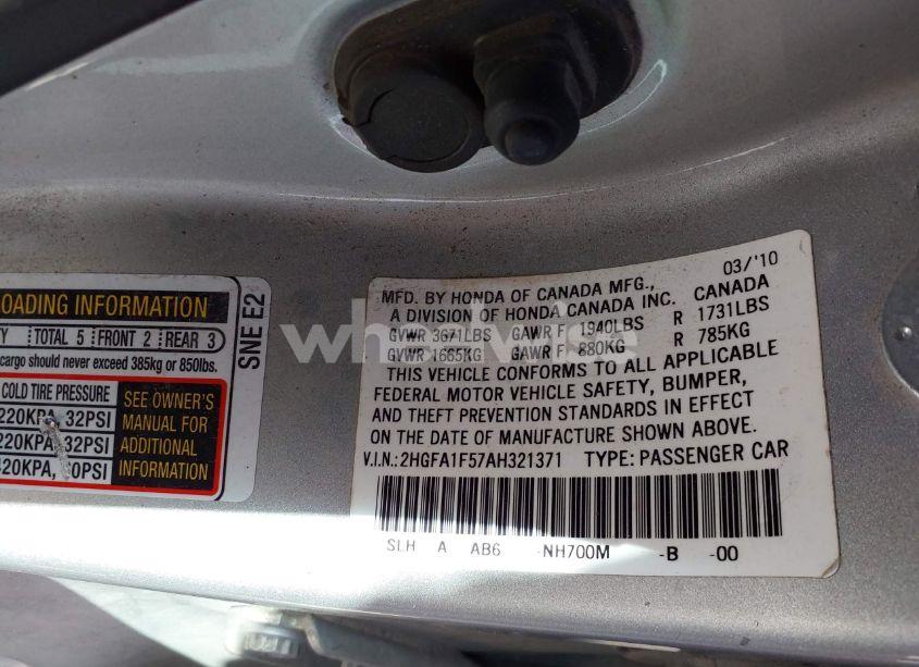 Photo 9 of 2010 Honda Civic LX (VIN 2HGFA1F57AH321371)