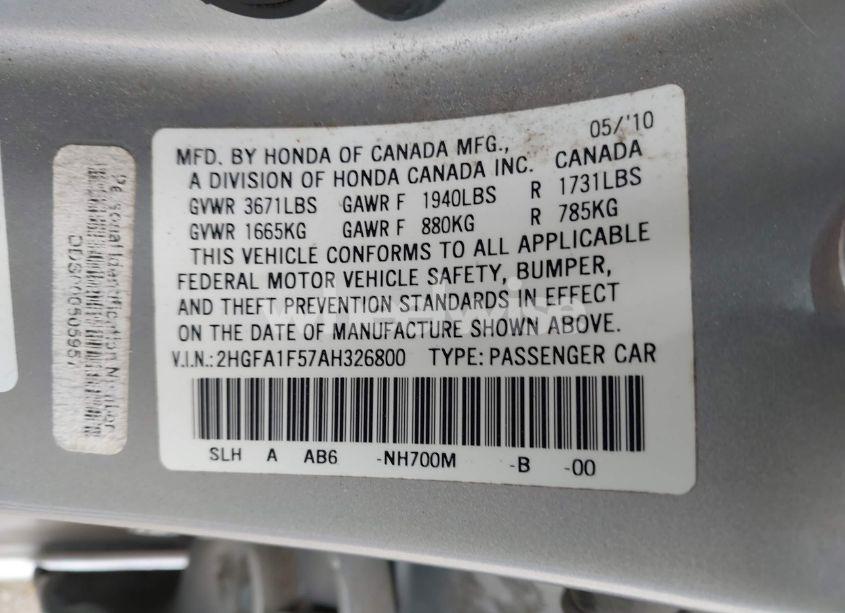 Photo 9 of 2010 Honda Civic LX (VIN 2HGFA1F57AH326800)