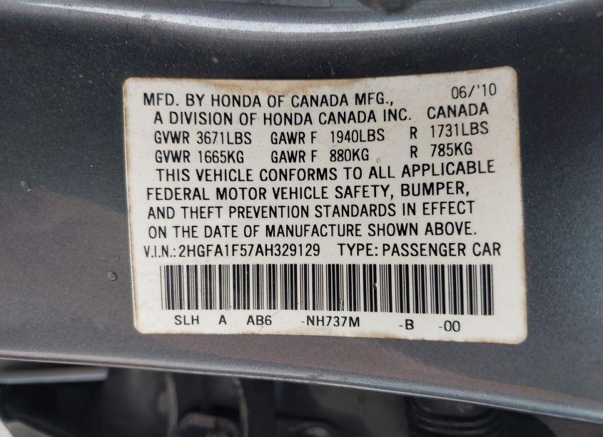 Photo 9 of 2010 Honda Civic LX (VIN 2HGFA1F57AH329129)