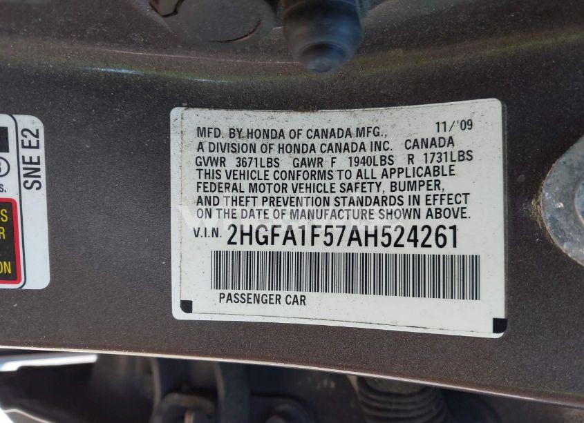 Photo 9 of 2010 Honda Civic LX (VIN 2HGFA1F57AH524261)