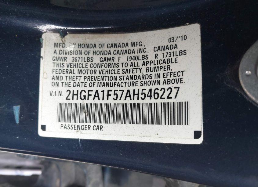 Photo 9 of 2010 Honda Civic LX (VIN 2HGFA1F57AH546227)