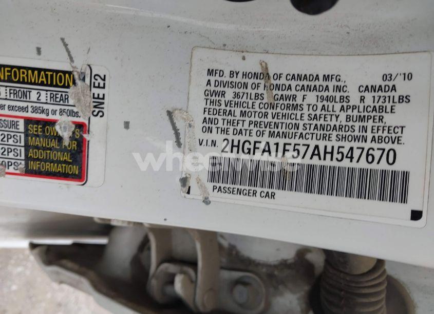 Photo 9 of 2010 Honda Civic LX (VIN 2HGFA1F57AH547670)