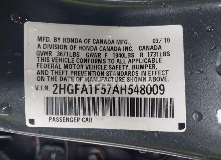 Photo 9 of 2010 Honda Civic LX (VIN 2HGFA1F57AH548009)