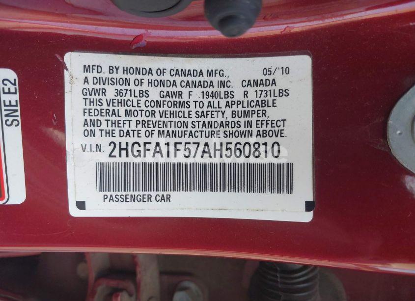 Photo 9 of 2010 Honda Civic LX (VIN 2HGFA1F57AH560810)