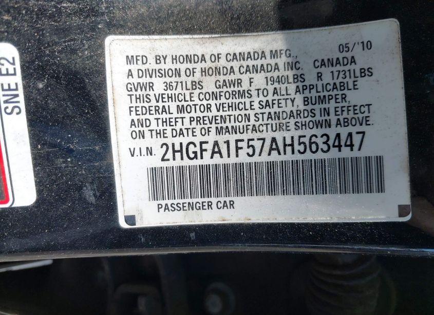 Photo 9 of 2010 Honda Civic LX (VIN 2HGFA1F57AH563447)
