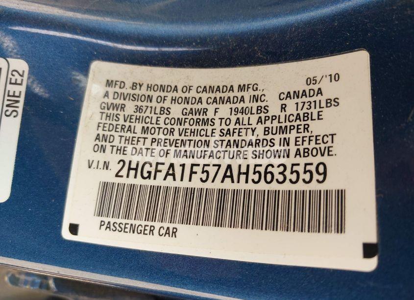 Photo 9 of 2010 Honda Civic LX (VIN 2HGFA1F57AH563559)