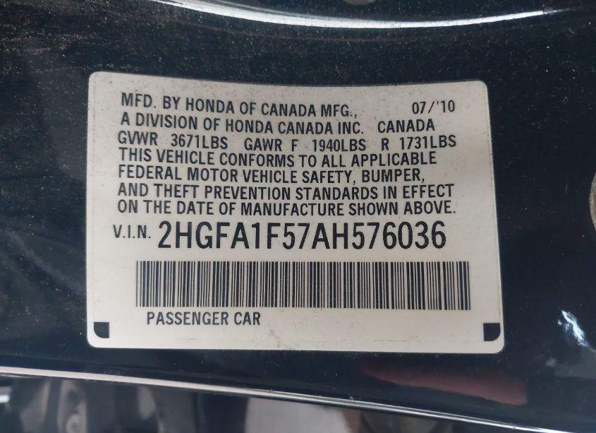 Photo 9 of 2010 Honda Civic LX (VIN 2HGFA1F57AH576036)