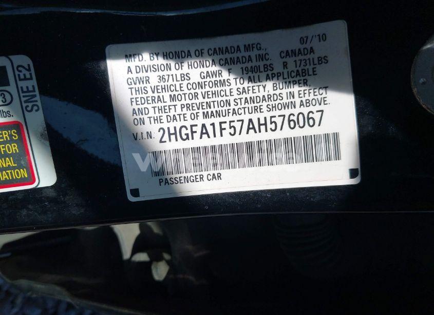 Photo 9 of 2010 Honda Civic LX (VIN 2HGFA1F57AH576067)