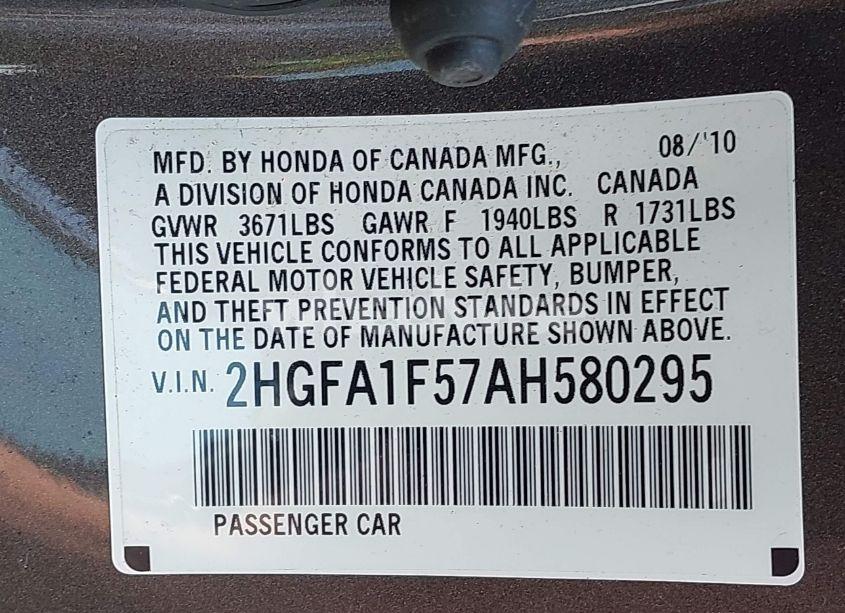 Photo 9 of 2010 Honda Civic LX (VIN 2HGFA1F57AH580295)