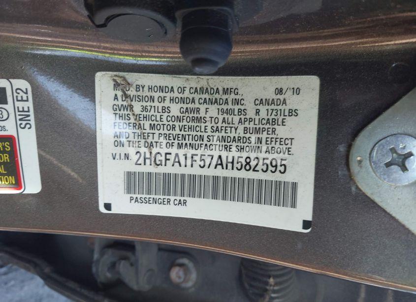 Photo 9 of 2010 Honda Civic LX (VIN 2HGFA1F57AH582595)