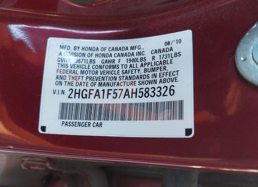 Photo 9 of 2010 Honda Civic LX (VIN 2HGFA1F57AH583326)