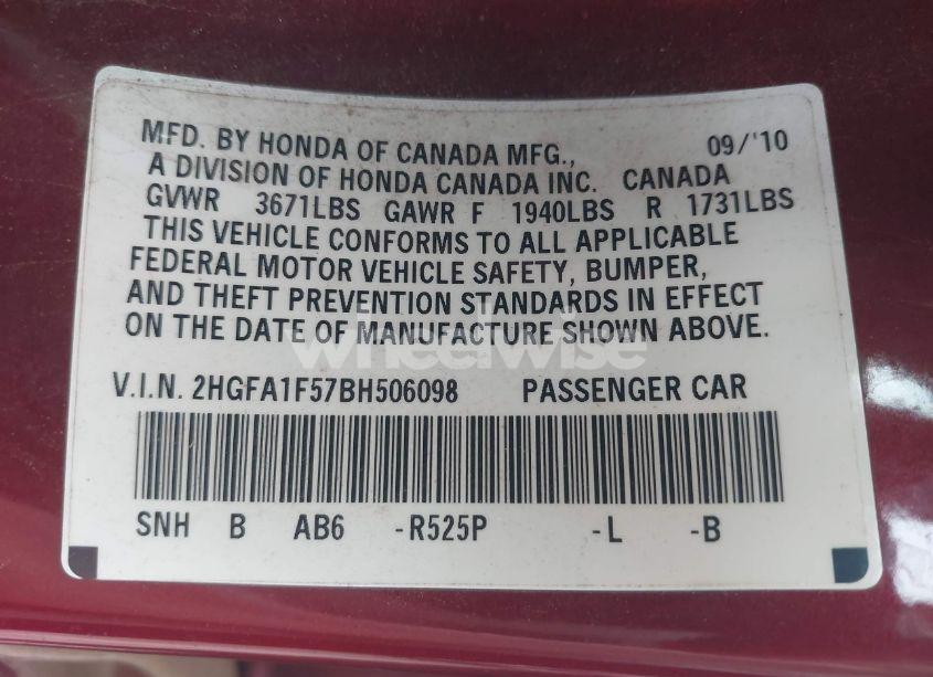 Photo 9 of 2011 Honda Civic LX (VIN 2HGFA1F57BH506098)