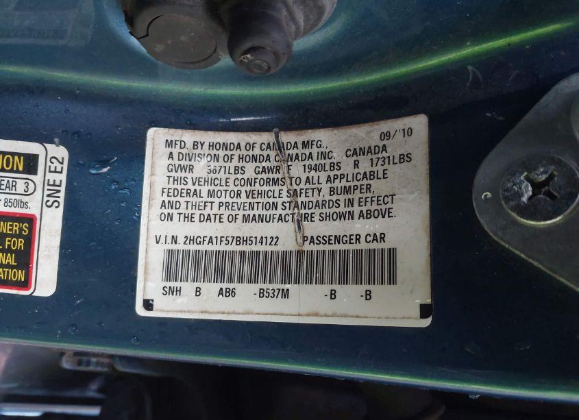 Photo 9 of 2011 Honda Civic LX (VIN 2HGFA1F57BH514122)