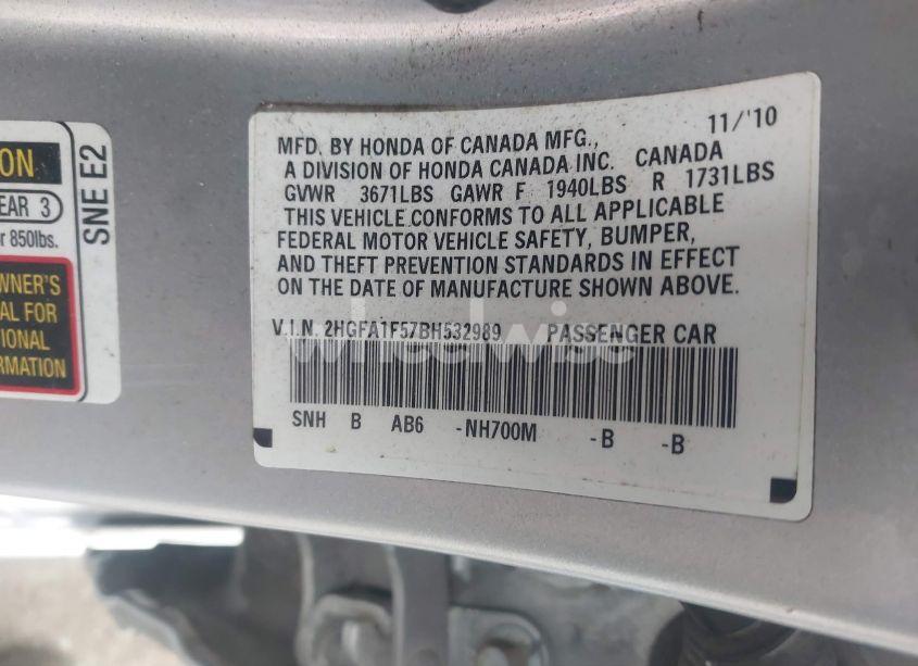 Photo 9 of 2011 Honda Civic LX (VIN 2HGFA1F57BH532989)