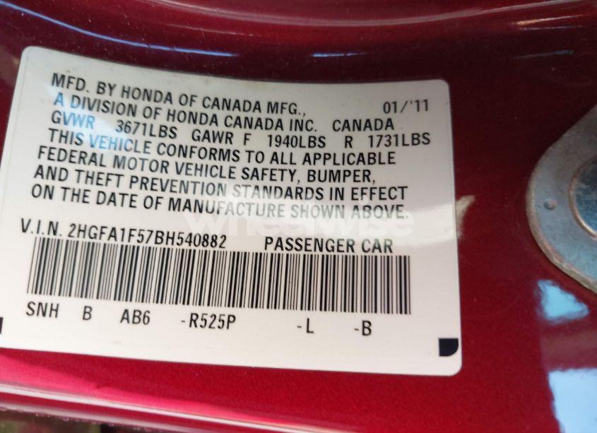 Photo 9 of 2011 Honda Civic LX (VIN 2HGFA1F57BH540882)