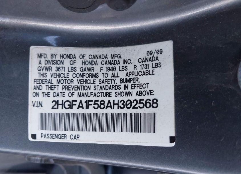 Photo 9 of 2010 Honda Civic LX (VIN 2HGFA1F58AH302568)