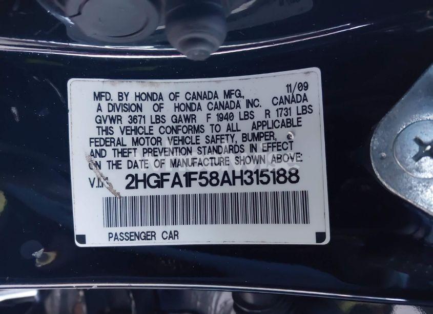 Photo 9 of 2010 Honda Civic LX (VIN 2HGFA1F58AH315188)