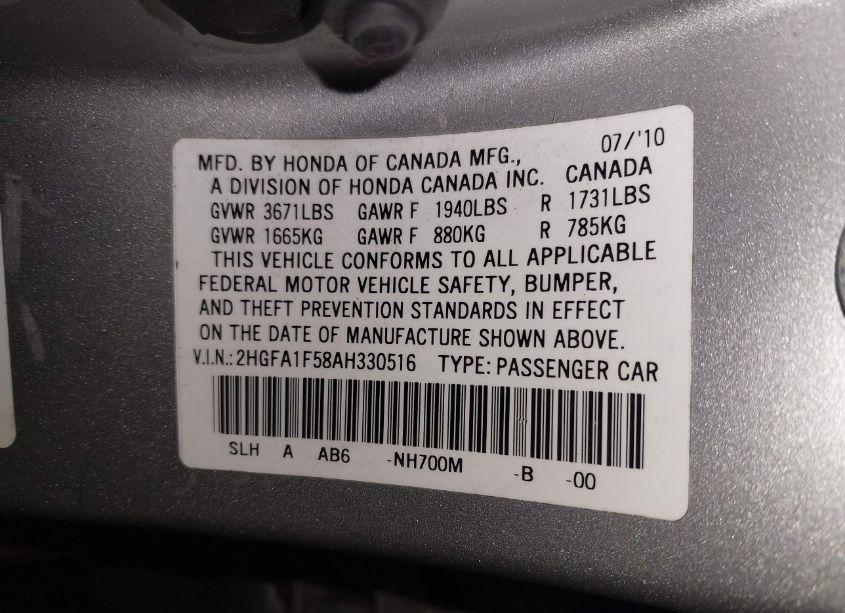 Photo 9 of 2010 Honda Civic LX (VIN 2HGFA1F58AH330516)