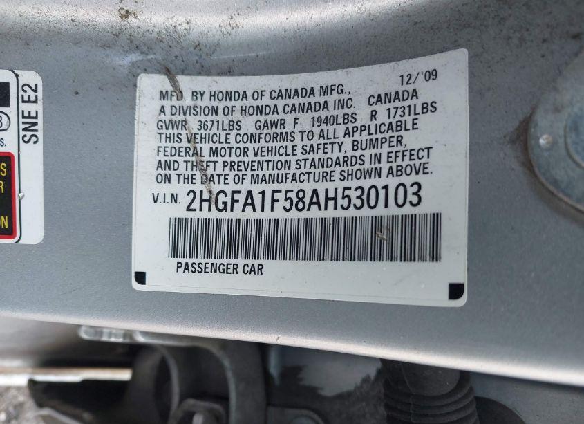 Photo 9 of 2010 Honda Civic LX (VIN 2HGFA1F58AH530103)