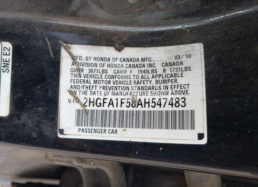 Photo 9 of 2010 Honda Civic LX (VIN 2HGFA1F58AH547483)