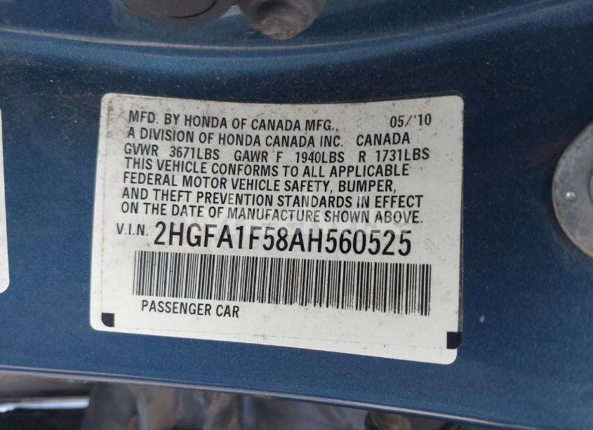 Photo 9 of 2010 Honda Civic LX (VIN 2HGFA1F58AH560525)