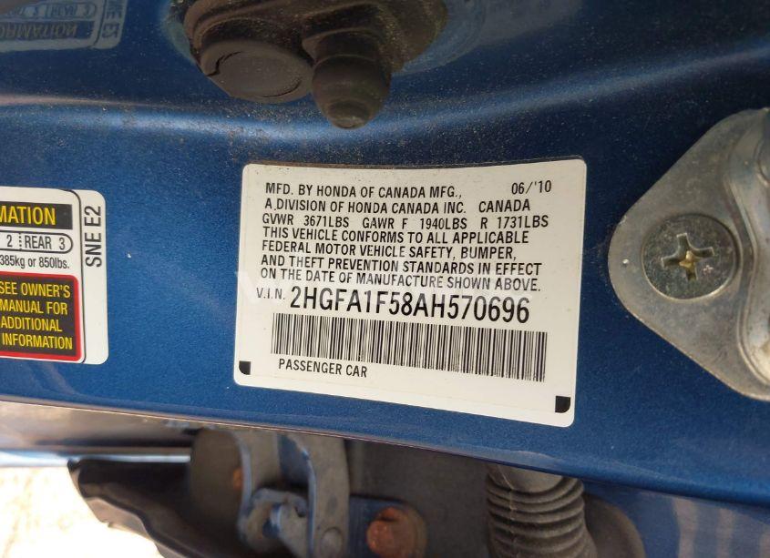 Photo 9 of 2010 Honda Civic LX (VIN 2HGFA1F58AH570696)