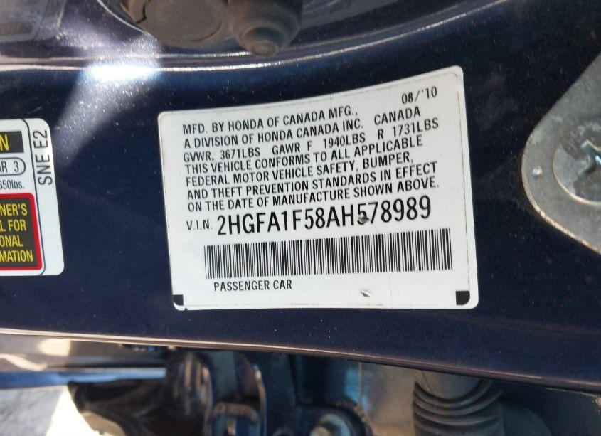 Photo 4 of 2010 Honda Civic LX (VIN 2HGFA1F58AH578989)