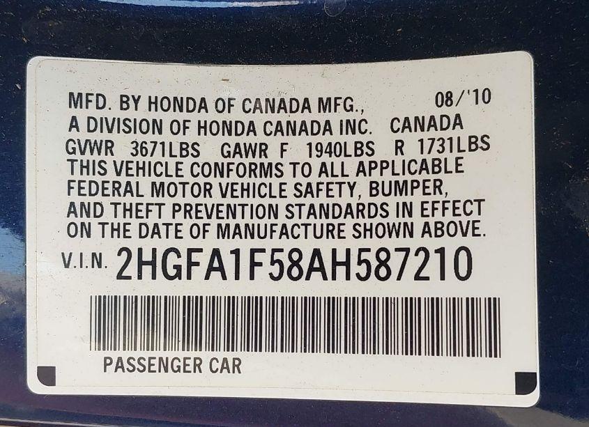 Photo 9 of 2010 Honda Civic LX (VIN 2HGFA1F58AH587210)