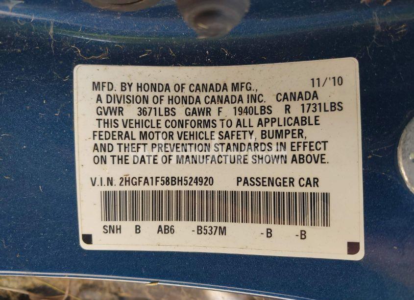 Photo 9 of 2011 Honda Civic LX (VIN 2HGFA1F58BH524920)