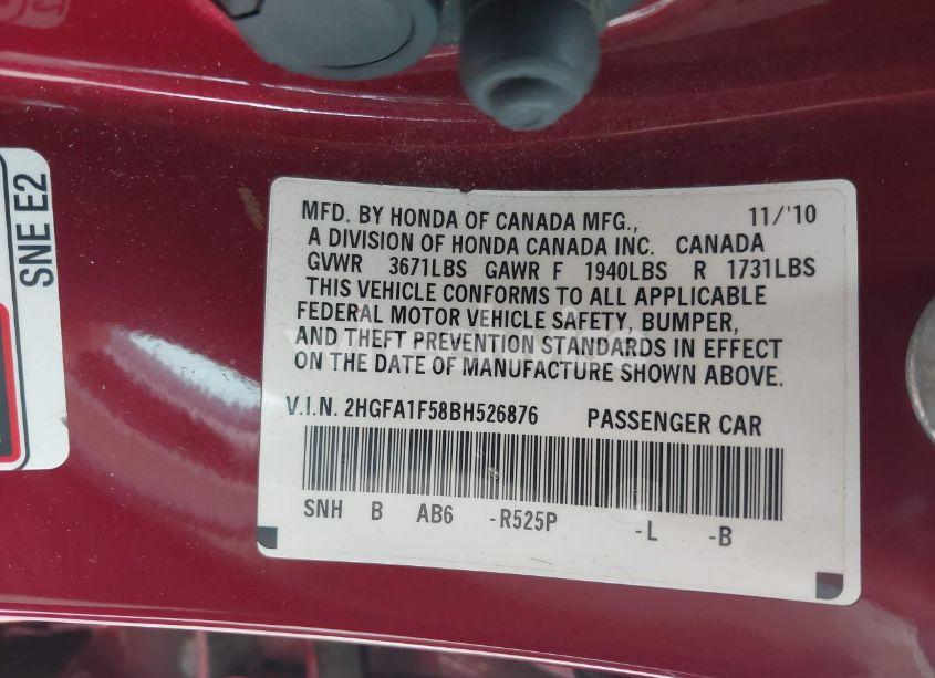 Photo 9 of 2011 Honda Civic LX (VIN 2HGFA1F58BH526876)