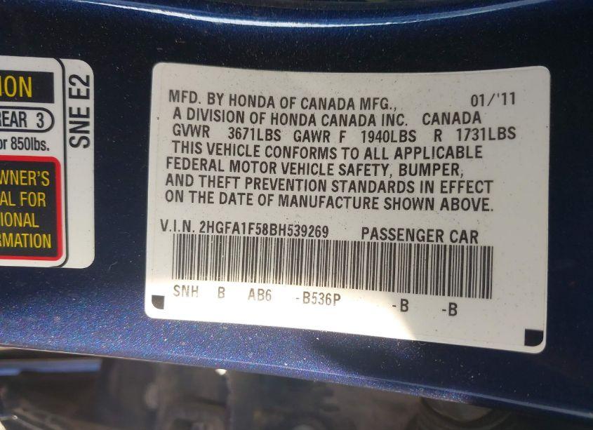 Photo 9 of 2011 Honda Civic LX (VIN 2HGFA1F58BH539269)