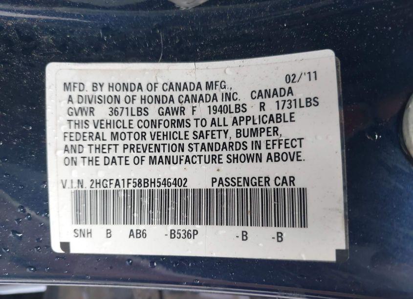 Photo 9 of 2011 Honda Civic LX (VIN 2HGFA1F58BH546402)
