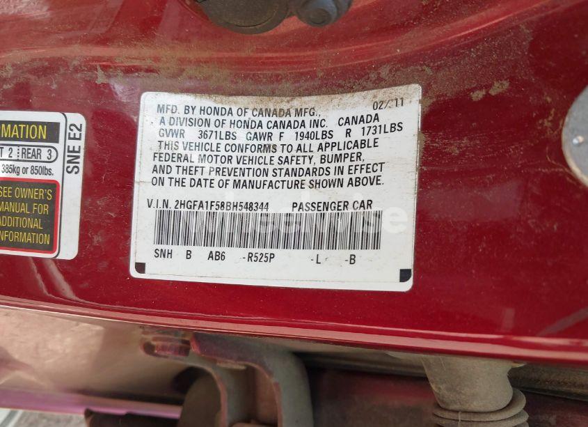 Photo 9 of 2011 Honda Civic LX (VIN 2HGFA1F58BH548344)