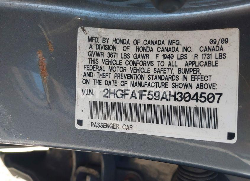 Photo 9 of 2010 Honda Civic LX (VIN 2HGFA1F59AH304507)