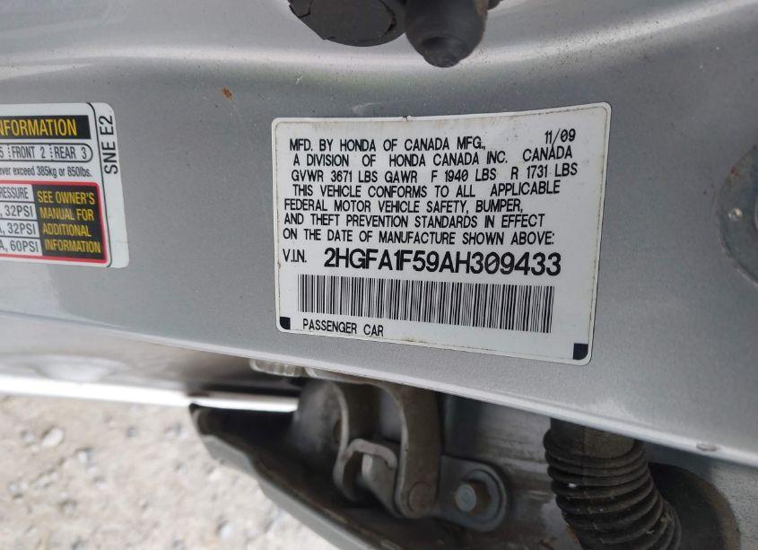 Photo 9 of 2010 Honda Civic LX (VIN 2HGFA1F59AH309433)