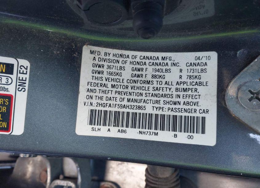 Photo 9 of 2010 Honda Civic LX (VIN 2HGFA1F59AH323865)